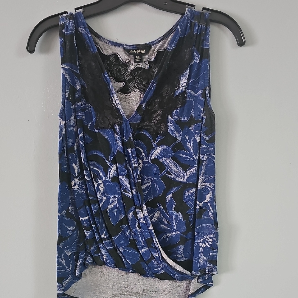 Ashley Stewart Black and Blue Floral Lace Blouse